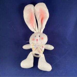15” Tall Slinky White Bunny Plush Toy With Bow Tie